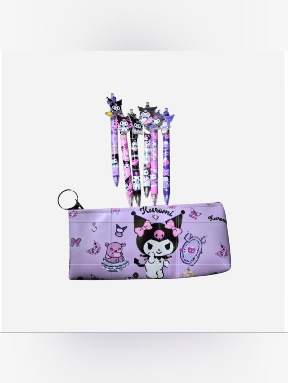 Kuromi Bundle With Set of 6 Pens And Kuromi Pencil Bag/Case NEW